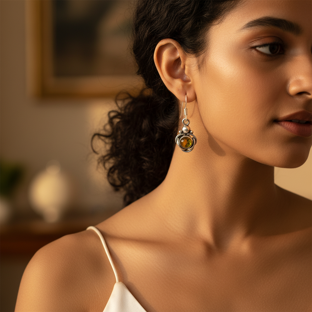 925 Silver Amber Drop Earrings | Gemstone Jewelry for Women