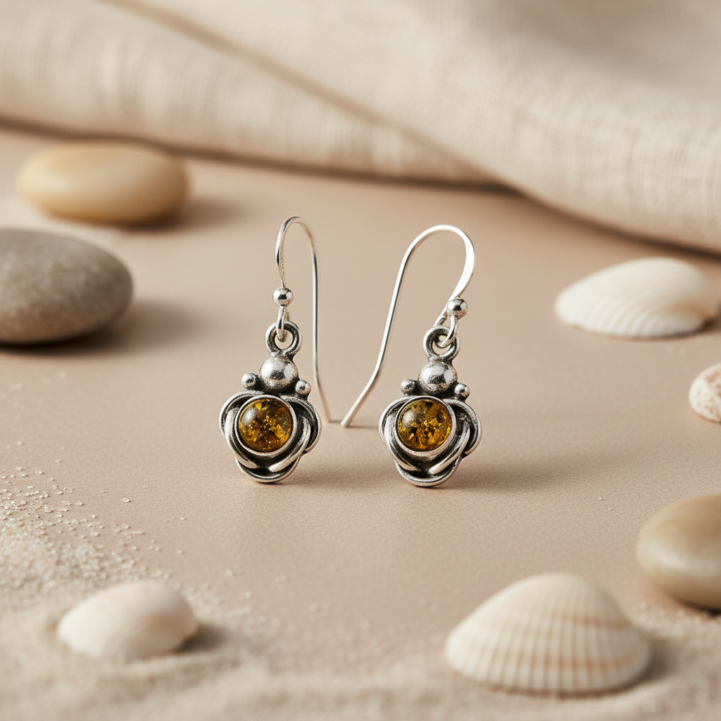 925 Silver Amber Drop Earrings | Gemstone Jewelry for Women