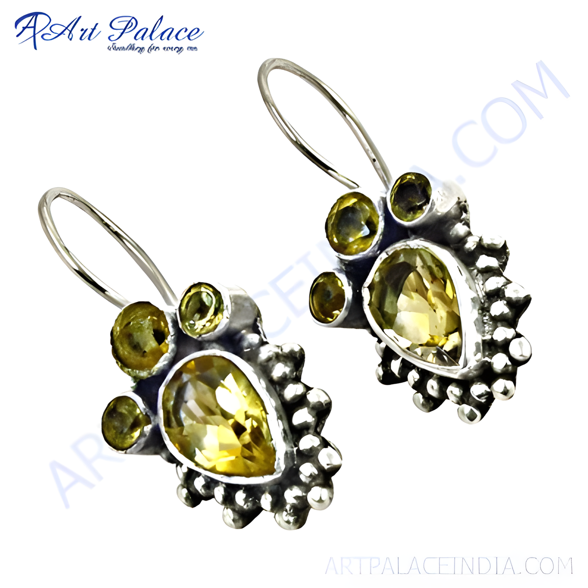 925 sterling silver drop earrings with yellow citrine gemstones, a perfect gift