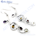 Load image into Gallery viewer, 925 sterling silver drop earrings with amethyst, citrine, garnet, and pearl gemstones.
