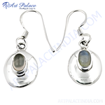 Load image into Gallery viewer, 925 sterling silver moonstone dangle earrings, oval shaped gemstone, silver color, elegant jewelry for women.
