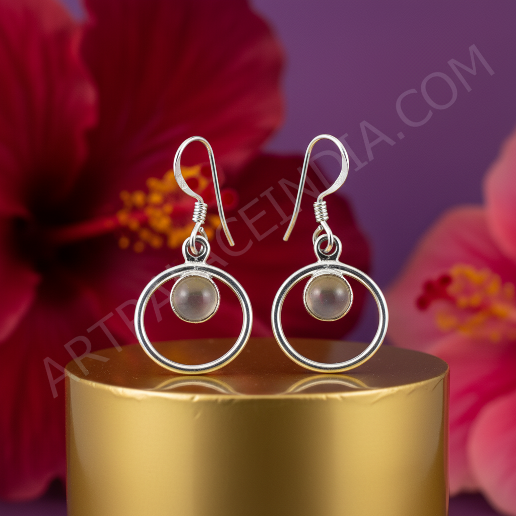 925 Silver Moonstone Hoop Earrings for Women | Dangle Earrings