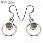 Load image into Gallery viewer, 925 sterling silver dangle earrings featuring moonstone gemstones in a hoop design, perfect for women.
