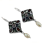 Load image into Gallery viewer, 925 Silver Garnet &amp; Pearl Earrings for Women | Dangle Jewelry
