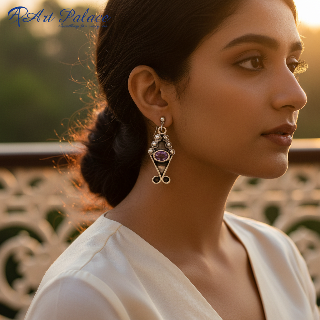 925 Silver Amethyst Drop Earrings for Women | Gemstone Jewelry