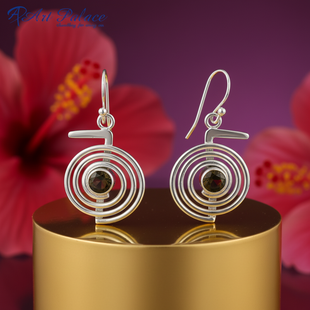 925 Silver Spiral Earrings with Gemstone | For Women