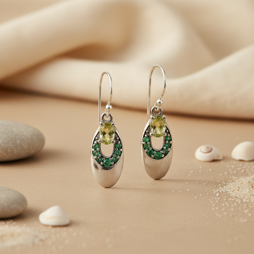 925 Silver Peridot Drop Earrings for Women | Gemstone Jewelry