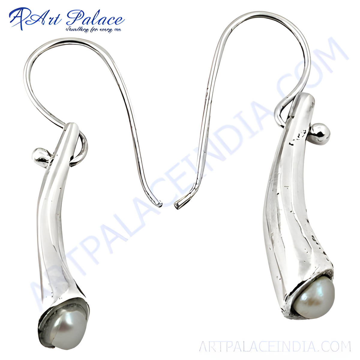 Sterling silver drop earrings with a white pearl accent, perfect for everyday wear