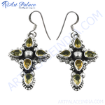 将图像加载到图库查看器中， 925 sterling silver citrine cross earrings with yellow gemstones for women

