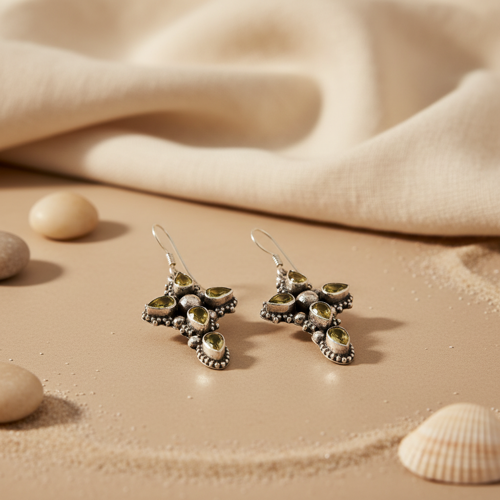 925 Silver Citrine Cross Earrings | Gemstone Jewelry for Women