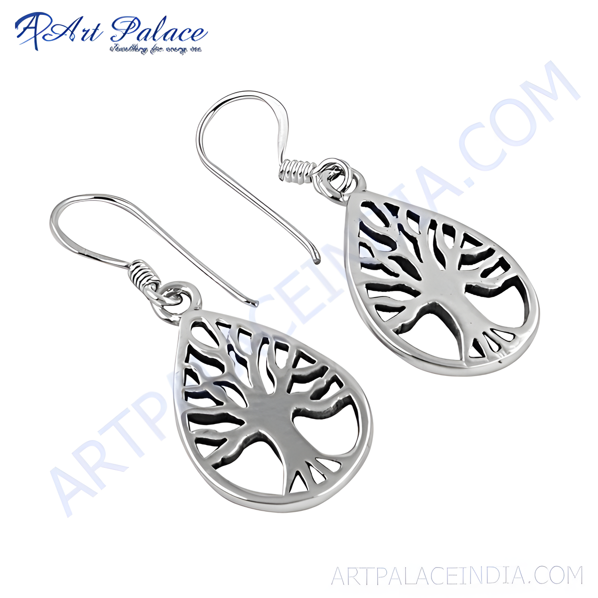 925 sterling silver teardrop dangle earrings with tree of life design, a beautiful silver earring
