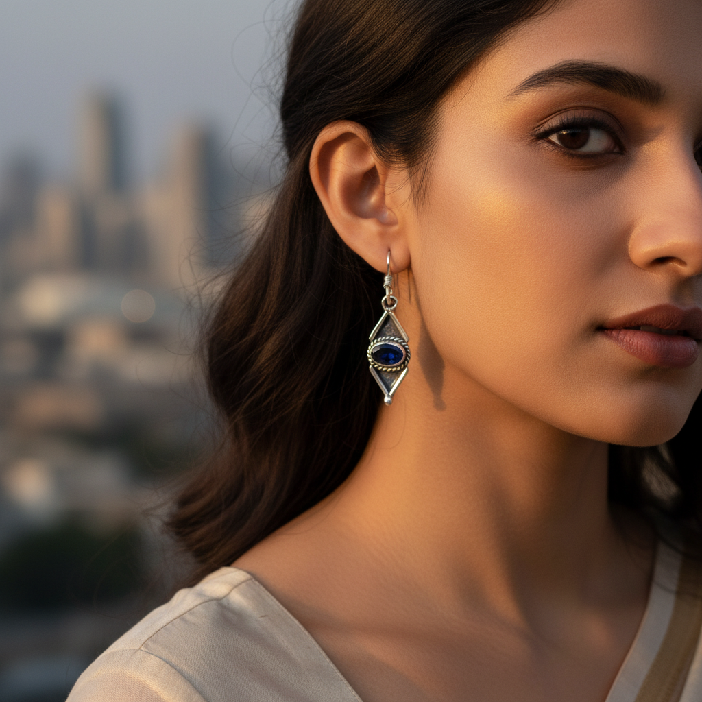 925 Silver Blue Sapphire Earrings for Women | Dangle Earrings