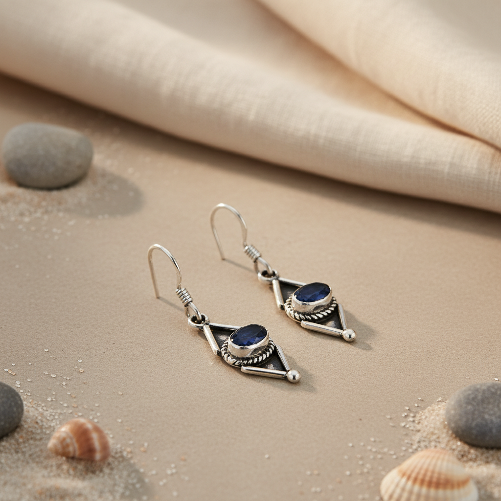 925 Silver Blue Sapphire Earrings for Women | Dangle Earrings