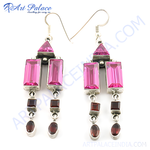 Load image into Gallery viewer, 925 Silver Pink &amp; Red Gemstone Dangle Earrings for Women
