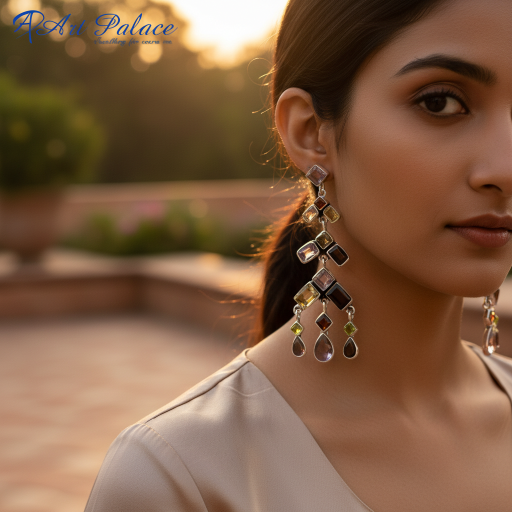 925 Silver Gemstone Dangle Earrings for Women | Statement Jewelry