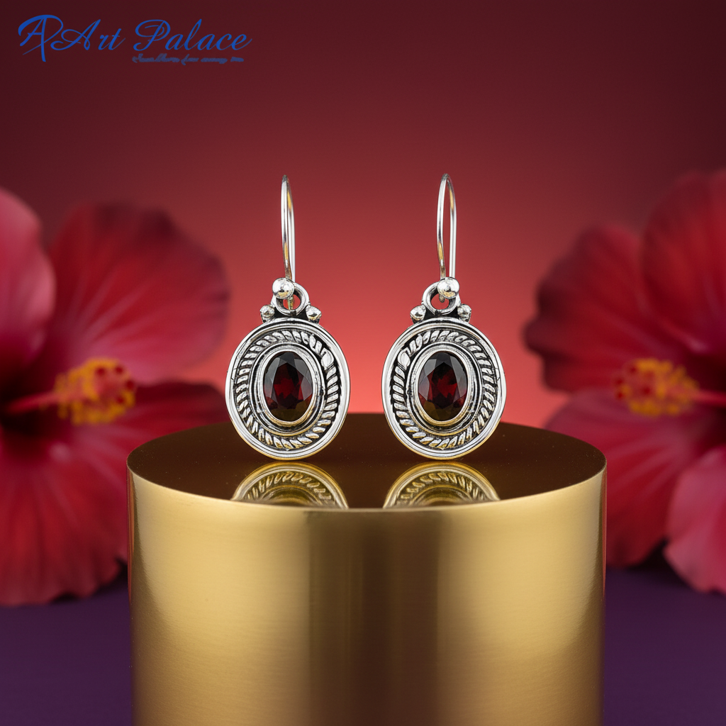 925 Silver Garnet Drop Earrings for Women | Gemstone Jewelry