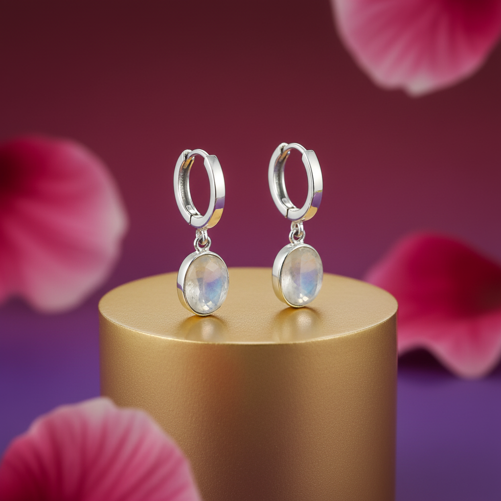 925 silver moonstone hoop earrings for women | dangle earrings