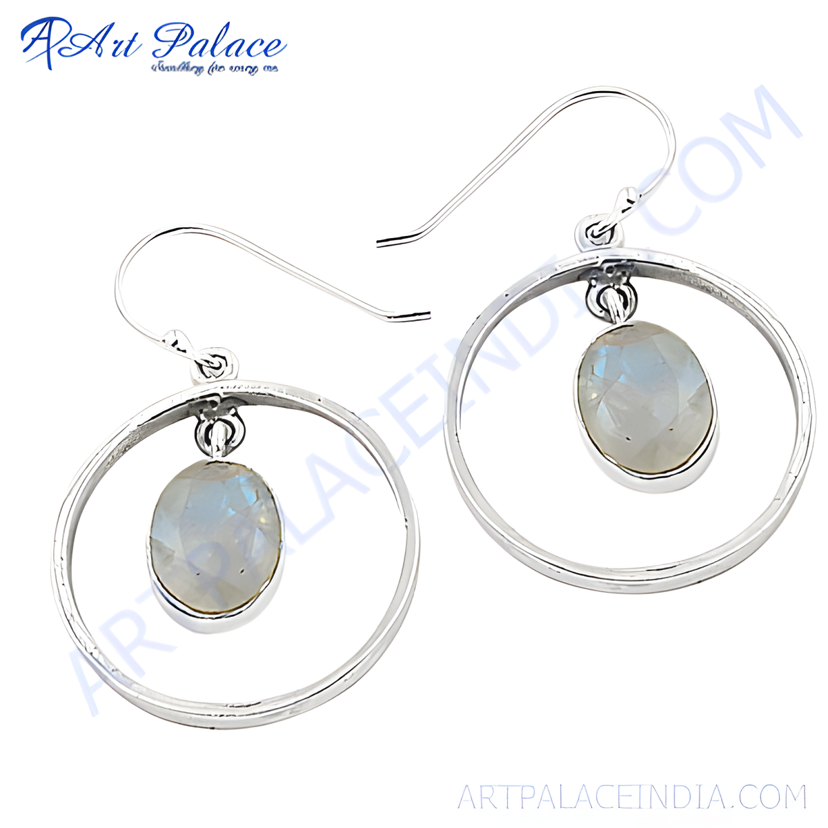 925 sterling silver hoop dangle earrings with oval moonstone gemstones for women