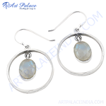Load image into Gallery viewer, 925 sterling silver hoop dangle earrings with oval moonstone gemstones for women.

