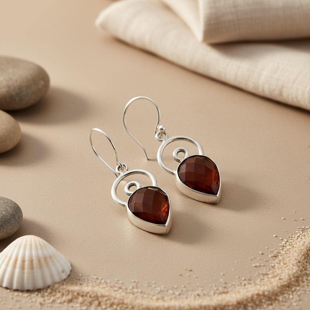 925 Silver Garnet Teardrop Earrings for Women | Gift Jewelry