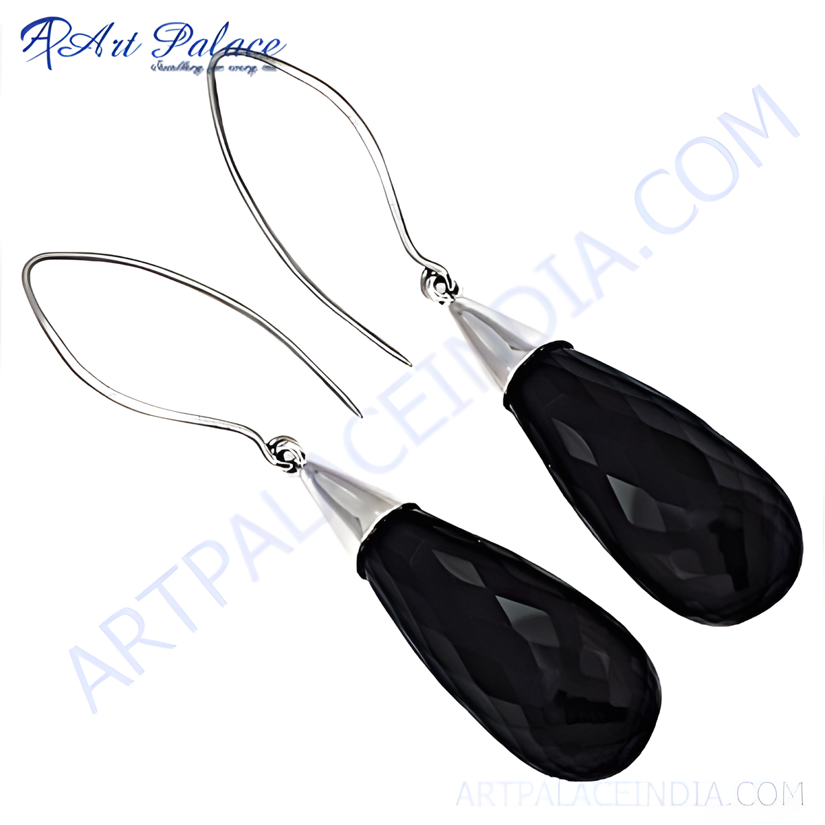 Sterling silver drop earrings with faceted black onyx gemstones, perfect for any occasion