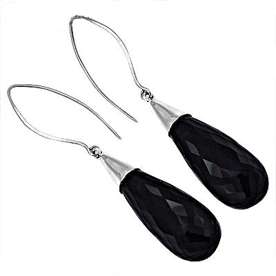 Black Onyx Drop Earrings in Sterling Silver | For Women