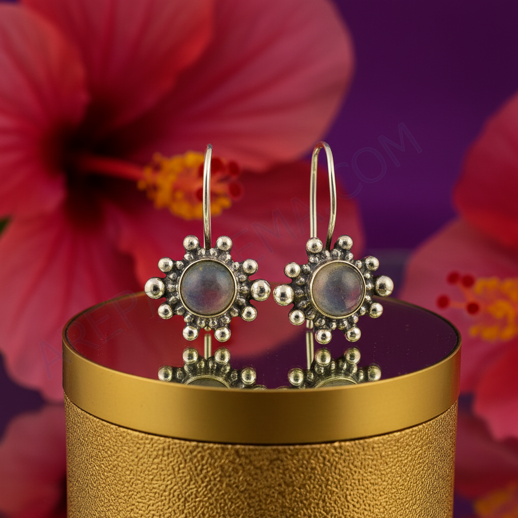 925 Silver Moonstone Flower Earrings for Women | Daily Wear