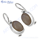 Load image into Gallery viewer, 925 sterling silver drop earrings with oval brown gemstones.
