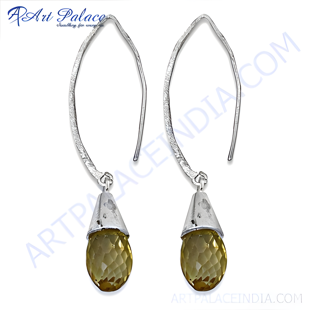 925 sterling silver dangle earrings with faceted citrine teardrop gemstones.