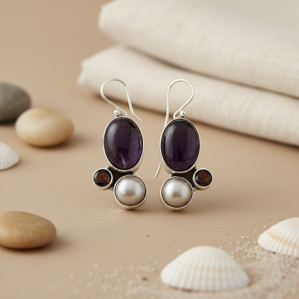 925 Silver Charoite & Pearl Drop Earrings for Women | Dangle Jewelry