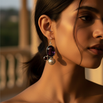 Load image into Gallery viewer, 925 Silver Charoite &amp; Pearl Drop Earrings for Women | Dangle Jewelry

