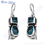 将图像加载到图库查看器中， 925 sterling silver dangle earrings featuring blue topaz gemstones, for women, classic design
