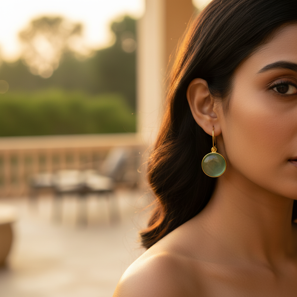 Gold Tone Green Gemstone Earrings for Women | Daily Wear Jewelry