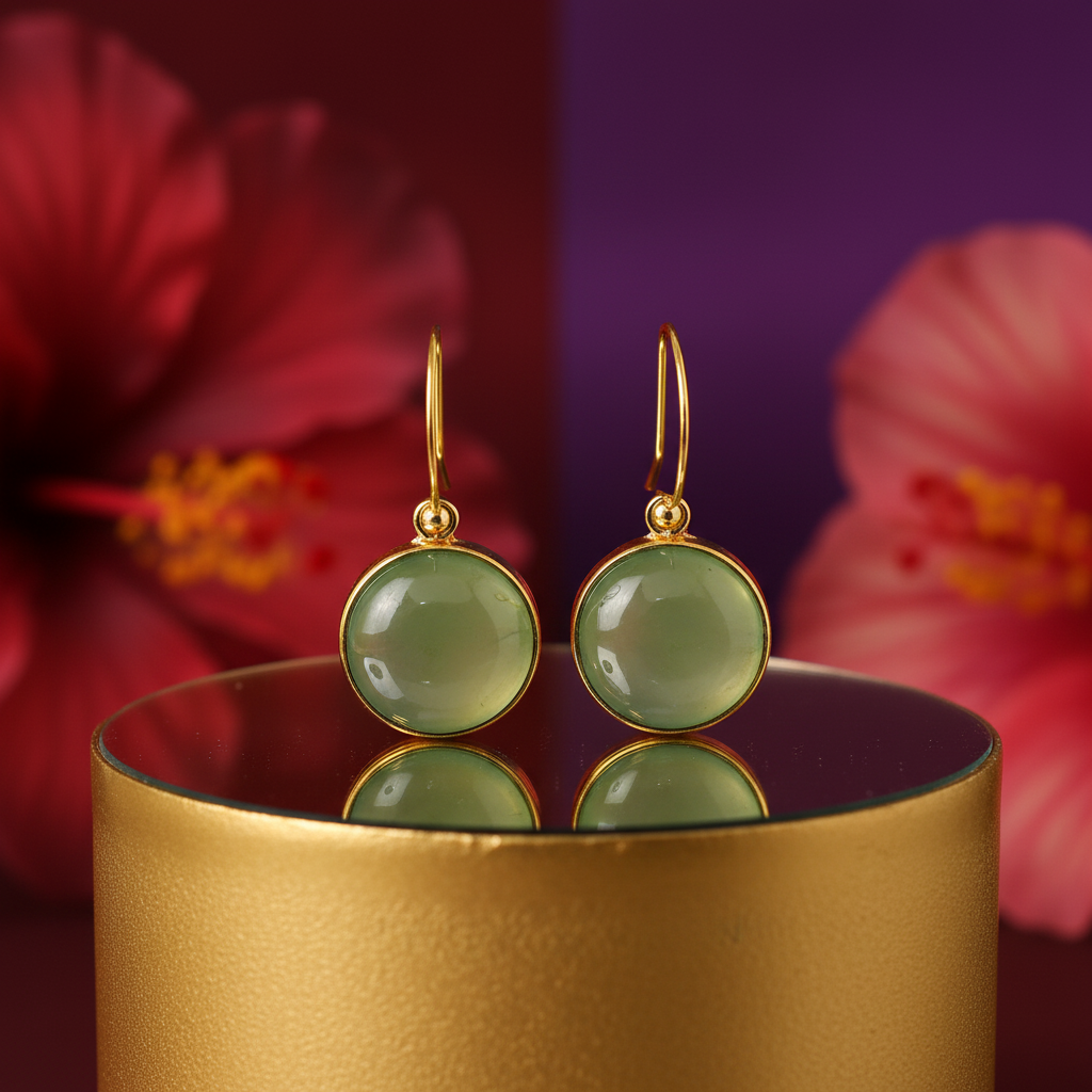 Gold tone green gemstone earrings for women | daily wear jewelry