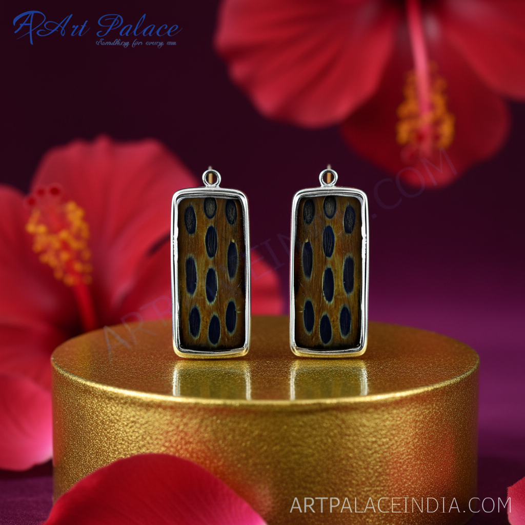 Silver feather earrings | rectangle drop earrings for women