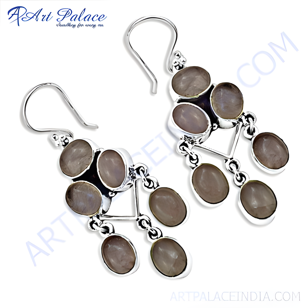 925 sterling silver dangle earrings featuring oval-shaped moonstone gemstones for women.
