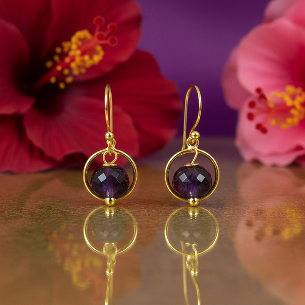 Gold amethyst drop earrings for women | gemstone jewelry