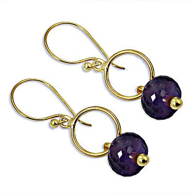gold plating Amethyst Drop Earrings for Women | Gemstone Jewelry