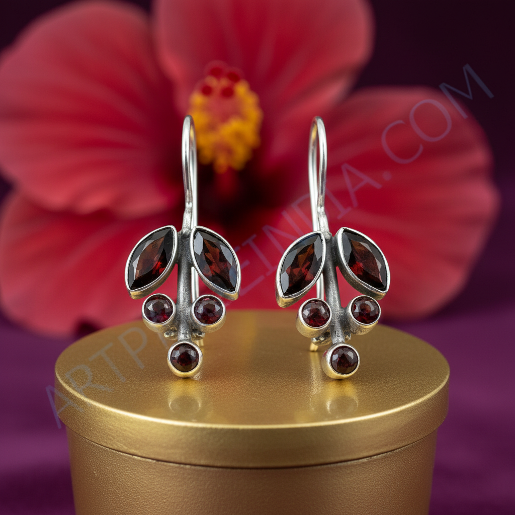 925 silver garnet drop earrings for women | dangle earrings