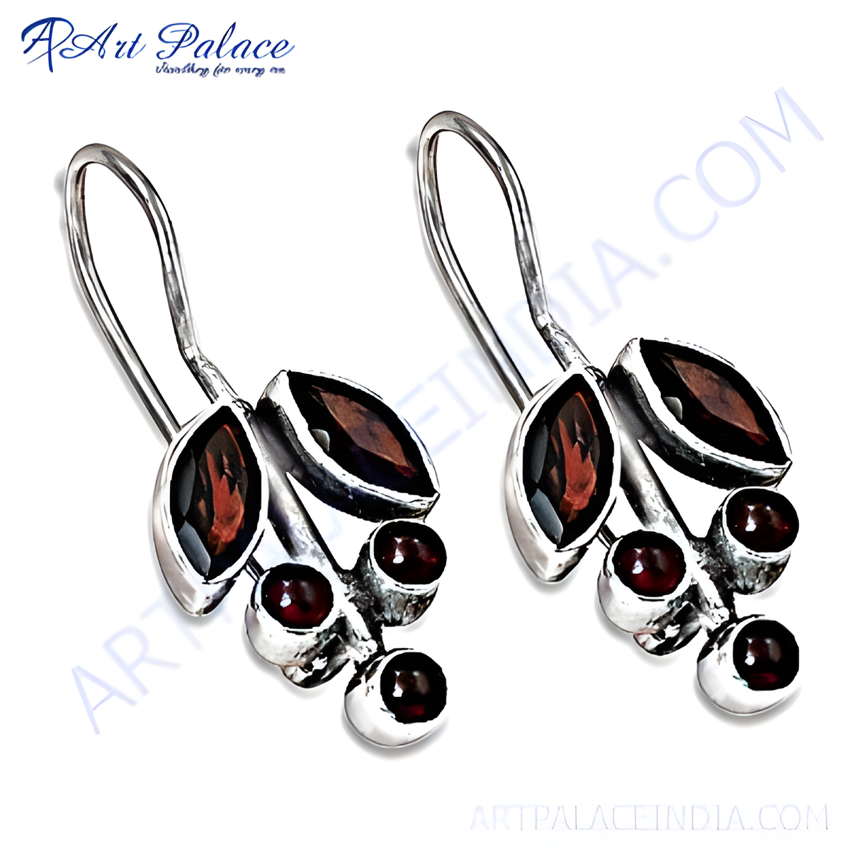 925 sterling silver drop earrings with garnet gemstones and a dangle design