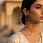 Load image into Gallery viewer, Lapis Lazuli &amp; Coral Earrings | Gold Tone Stone Drop Earrings
