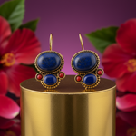 Load image into Gallery viewer, Lapis Lazuli &amp; Coral Earrings | Gold Tone Stone Drop Earrings

