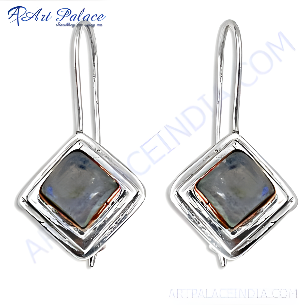 925 sterling silver dangle earrings with square cut gray labradorite gemstones