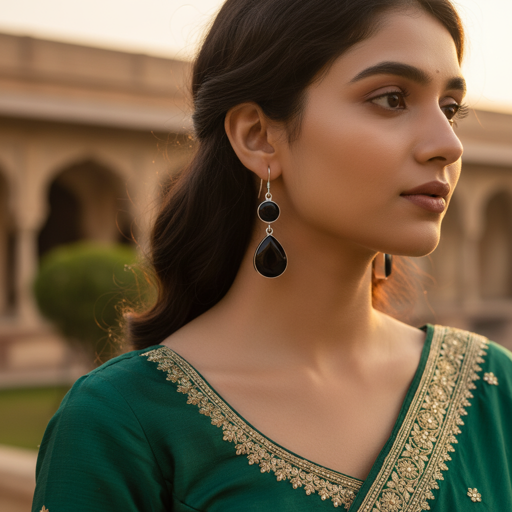 925 sterling silver black onyx dangle earrings for women