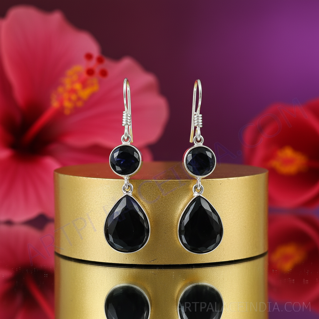 925 Sterling Silver Black Onyx Dangle Earrings for Women