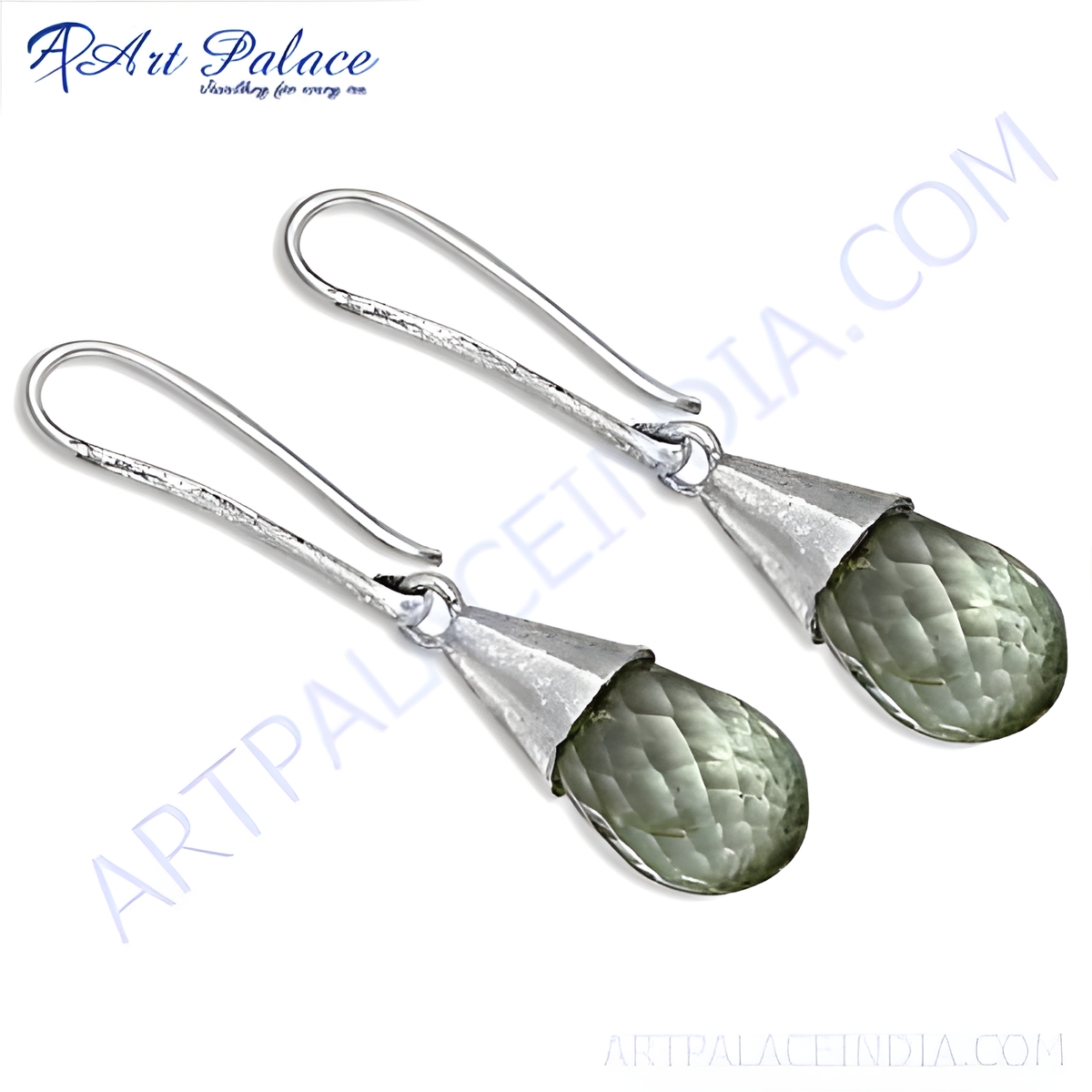 925 sterling silver drop earrings featuring faceted green amethyst gemstones, a classic and elegant design