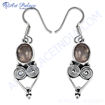 Load image into Gallery viewer, 925 sterling silver dangle earrings featuring smoky quartz gemstone in a unique shape

