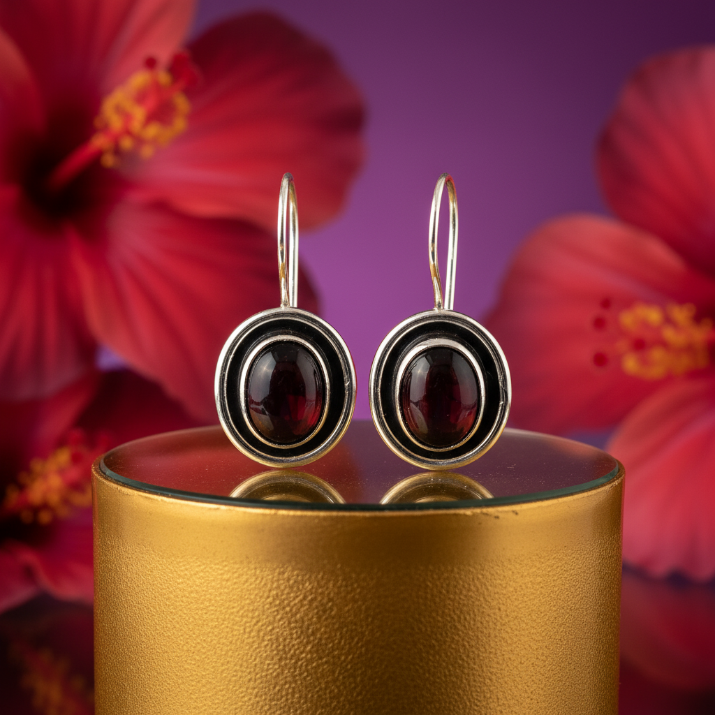 Pendientes de plata con granate ovalado para mujer | Joyería de uso diario