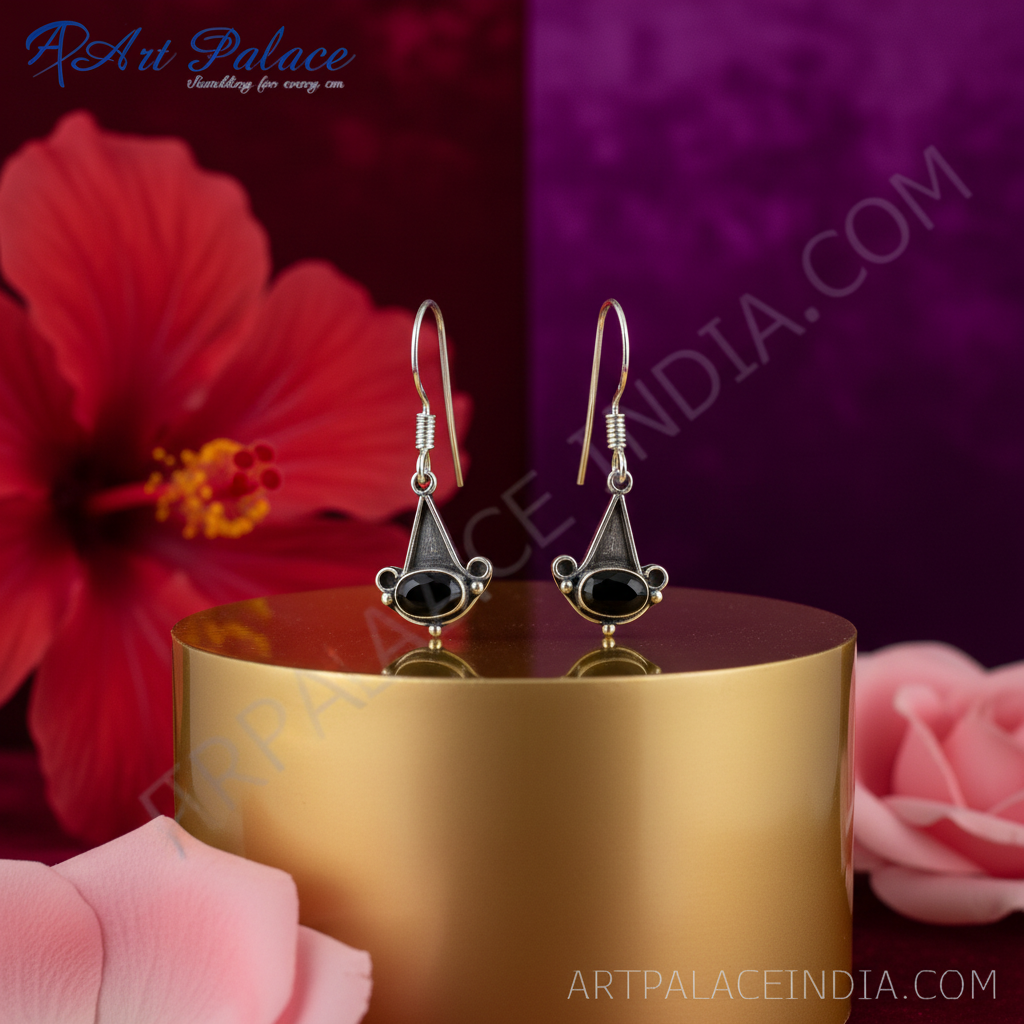 925 Silver Onyx Drop Earrings for Women | Daily Wear