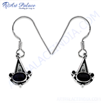 Load image into Gallery viewer, Sterling silver drop earrings with black onyx gemstone. Elegant design for women.
